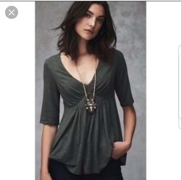 Anthropologie Deletta Empire Waist V Neck Red Short Sleeve Blouse Top Size Small - Picture 8 of 8